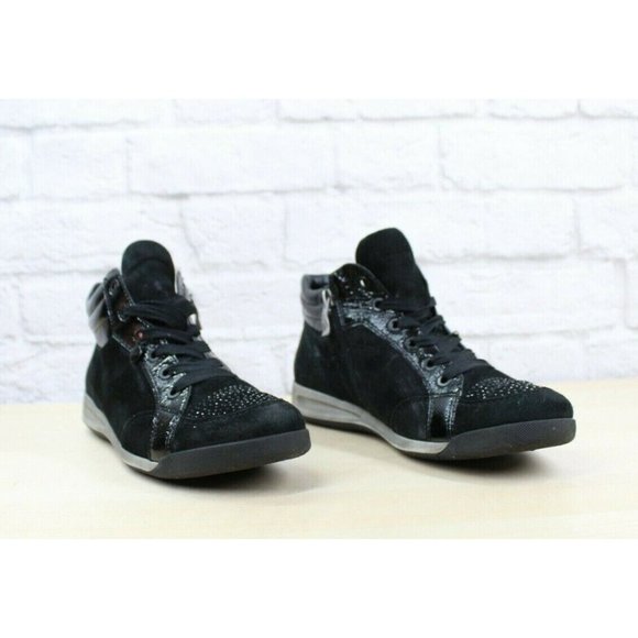 Ara Luftpolster Black Suede Studded Side Zip Laced Mid Top Sneakers Size 7.5 - Picture 3 of 9